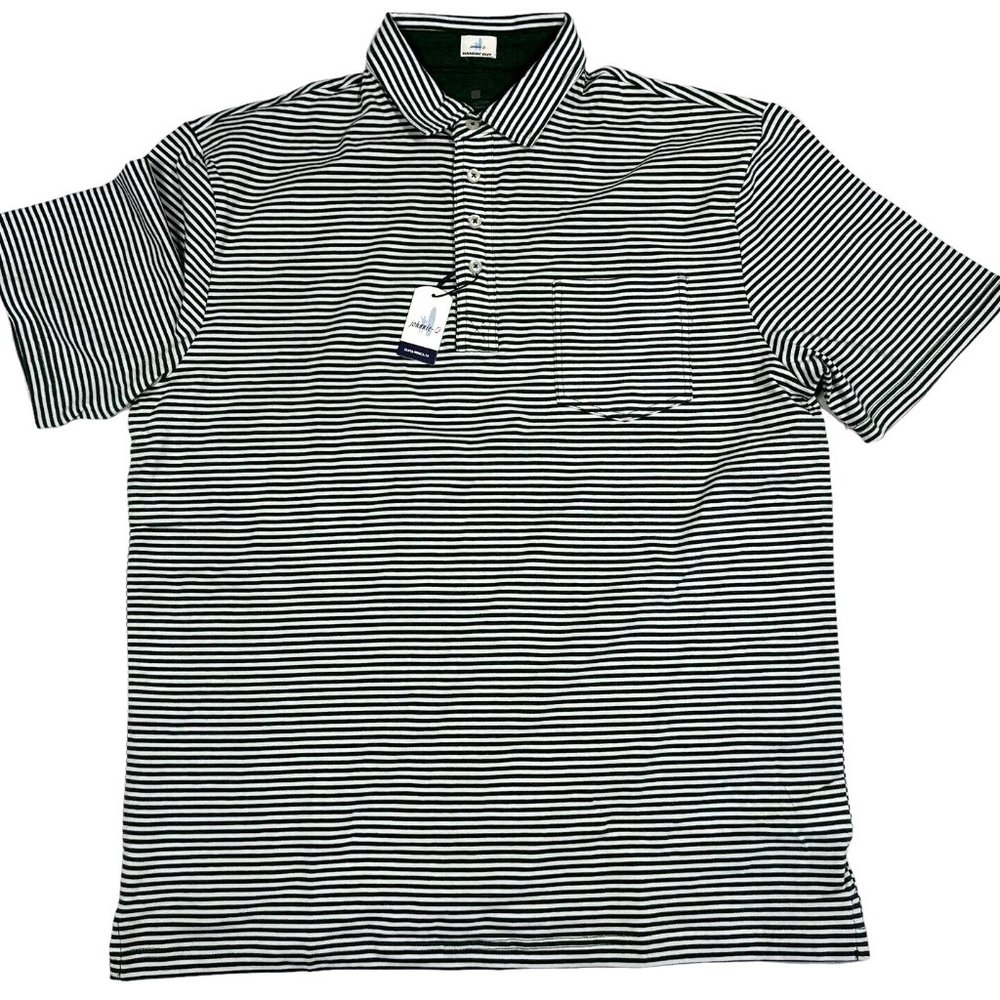 NWT Johnnie-O Men's  Stretch Hangin Out Nelly Green White Striped Polo Shirt